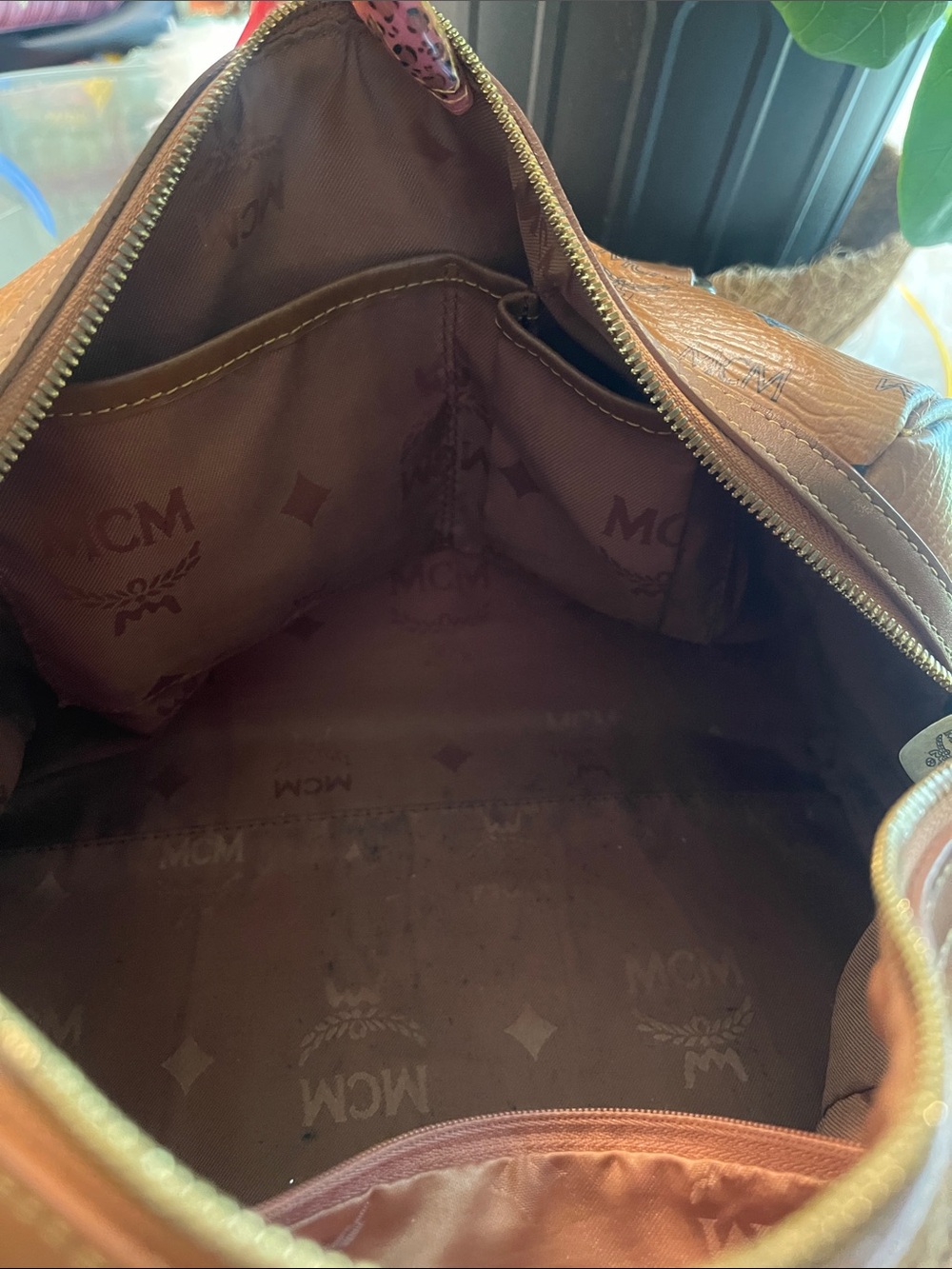 MCM Cognac/Black Logo Visetos Satchel - Picture 6 of 6